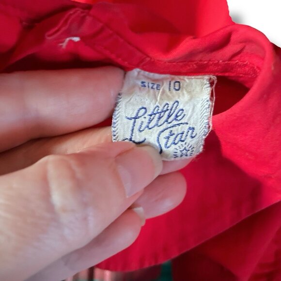 Vintage 1950s Little Star Girls Dress Sz 10 Red Green Plaid Peter Pan Collar - Picture 11 of 11